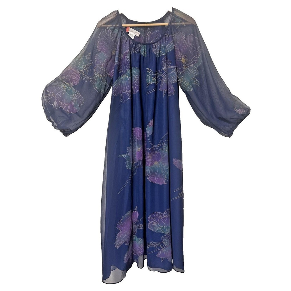 Vtg 1970s Maxi Dress Ethereal Boho Glam Garden Party Tropical Resort Hostess Med